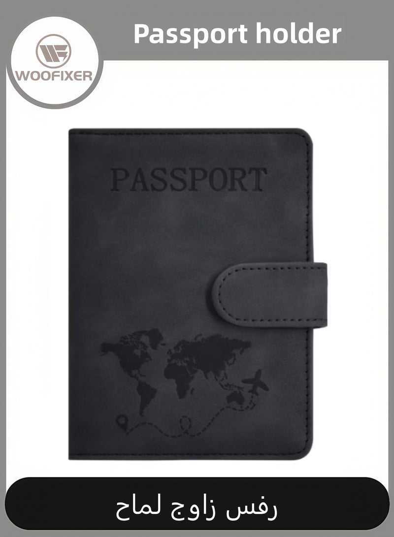 ووفيكسر محفظة لحمل جواز السفر ومستلزمات السفر الأساسية، غطاء جواز سفر مع جيوب للبطاقات، إكسسوارات سفر ضرورية للنساء والرجال، لون أسود. - Image 1